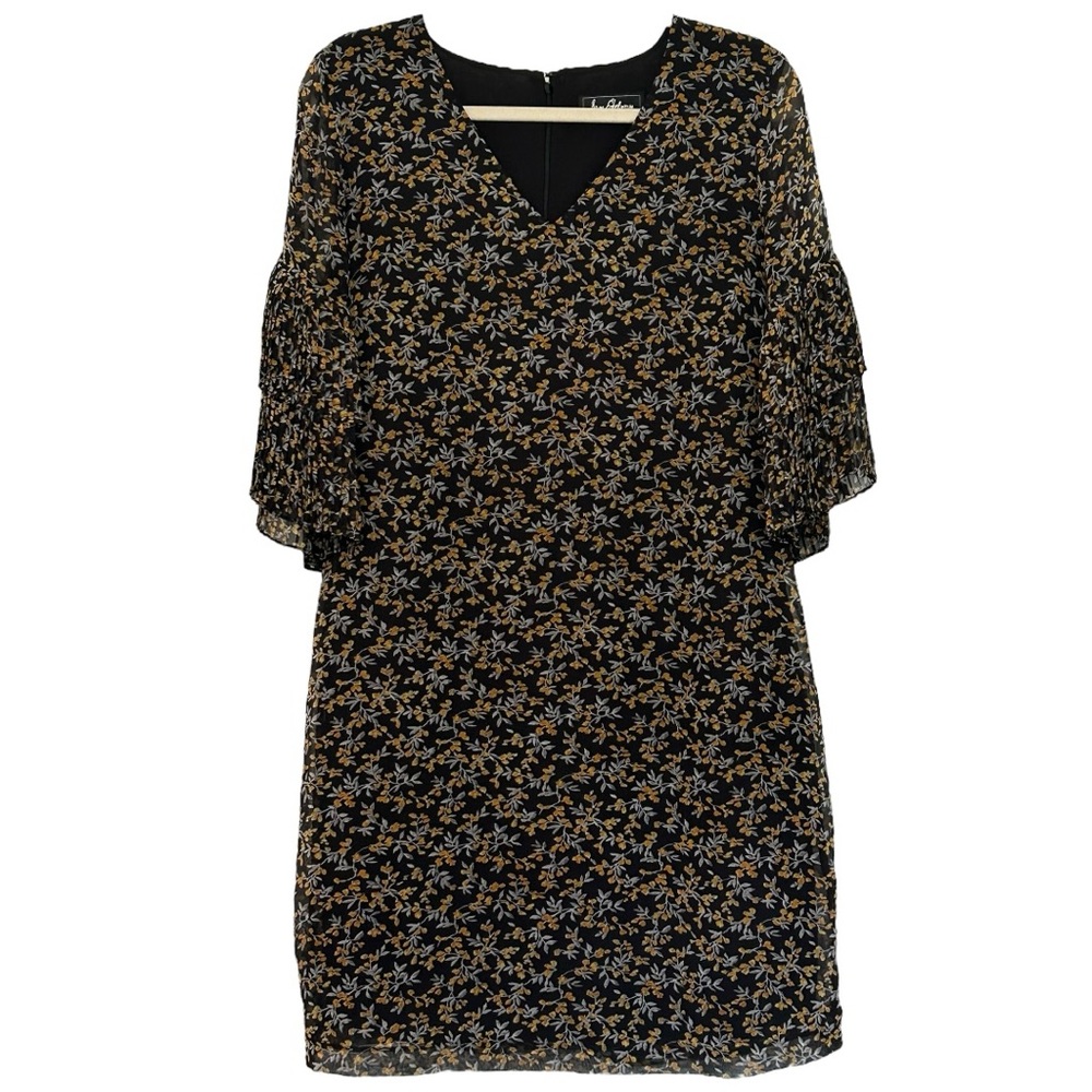 Sam Edelman Women’s Floral Chiffon Pleated Sleeve V Neck Dress Sz 8